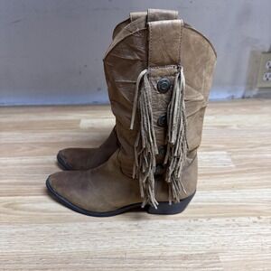 Code West Fringe Tan Brown Soft Suede Western Boots Brazil Womens 7 M‎ Festival
